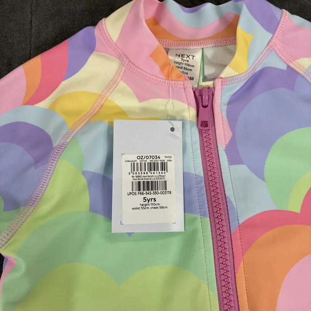 2) NEXT 5 Years UK Rainbow Print One Piece Sun Safe Swimsuits NWT Bnfts Charity